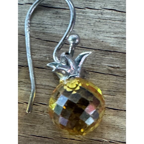 Faceted Pineapple-Shaped Earrings With Sterling Silver Hooks & Yellow Crystals - Picture 3 of 5